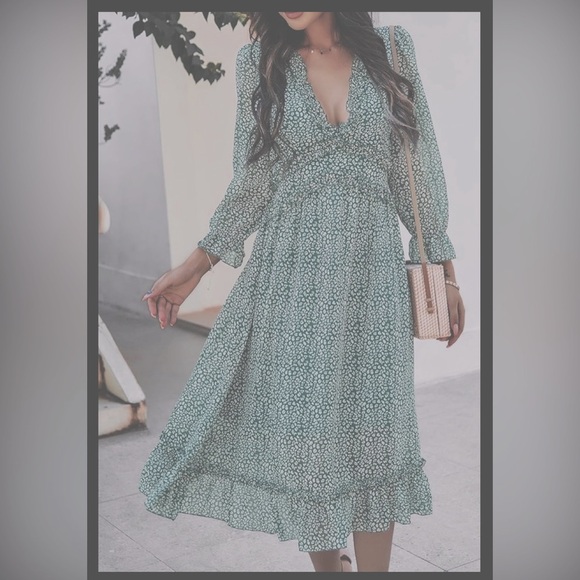 NWOt AOHITE Summer Dressfor Women V Neck Floral Ruffle Flowy Boho Midi Dress - Picture 8 of 15